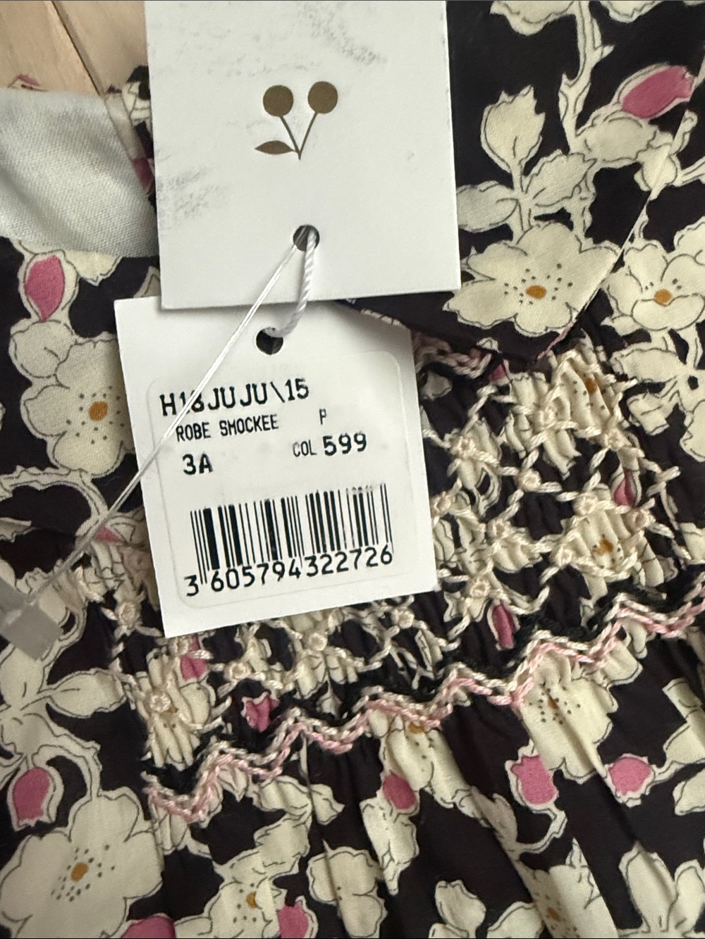 Bonpoint Black Floral Smocked Dress with Pink Accents - Picture 7 of 12
